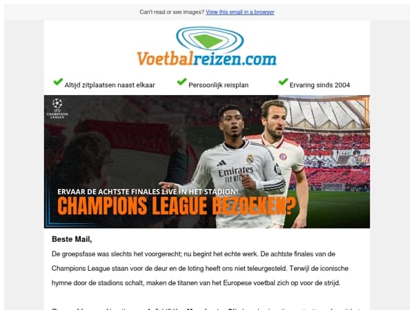 Champions League 1/8e finales: Boek nu jouw droomwedstrijd