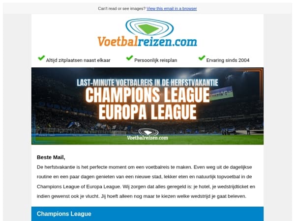 Last-minute voetbalreizen in de herfstvakantie! ⚽✈