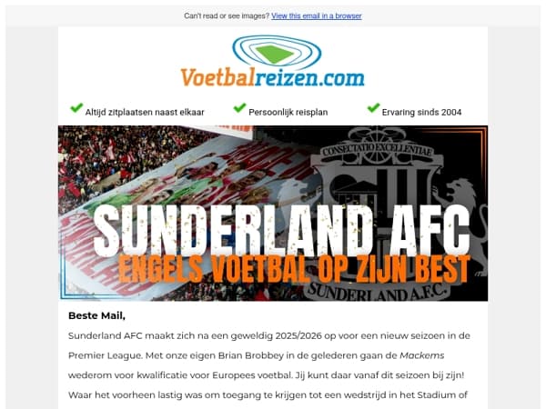 Nieuw te boeken voor jou: Sunderland AFC!