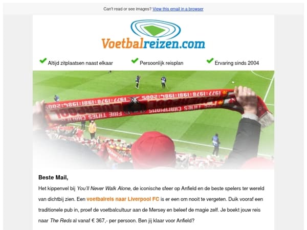 Vanaf €367,- per persoon op voetbalreis naar Liverpool? Het kan!