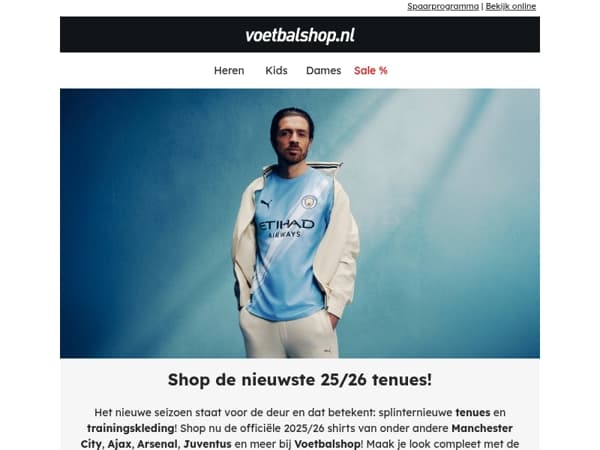 Shop de nieuwste 25/26 tenues! Ajax, Manchester City, Arsenal, Juventus en meer!