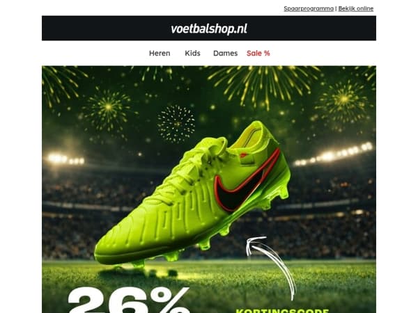 🥂 Happy new year met 26% EXTRA korting op alle Nike Tiempo voetbalschoenen!