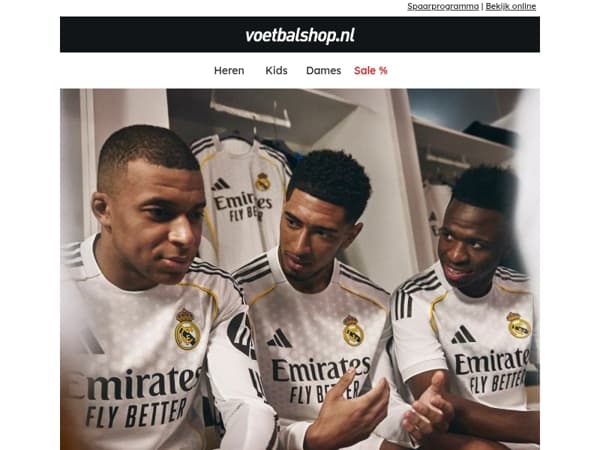 🤩 Wow! Real Madrid Home 25/26 en trainingscollectie nu uit voorraad leverbaar!