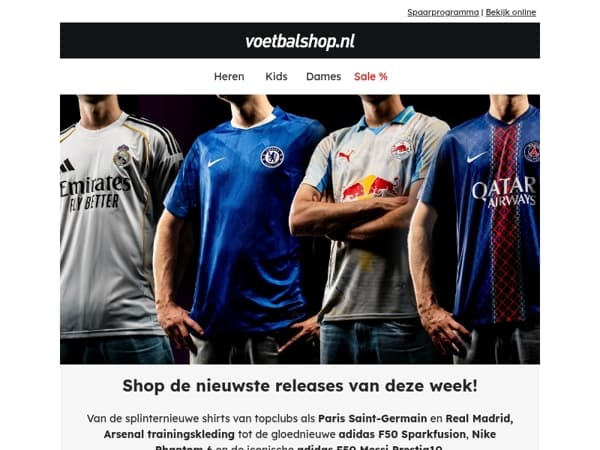 Shop de nieuwste shirts, voetbalschoenen en accessoires bij Voetbalshop!