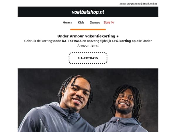 15% extra korting op Under Armour 🔥