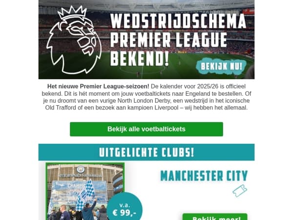 ⚡Plan nu jouw trip naar Engeland - Premier League wedstrijden staan online!