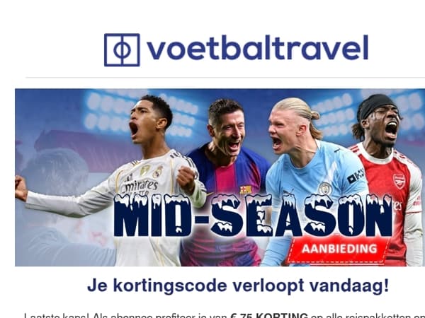 ⚽ Je kortingscode voor het middenseizoen verloopt vandaag