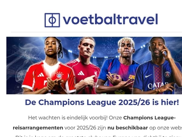 🏆 Champions League-reizen voor 2025/26 zijn nu beschikbaar!