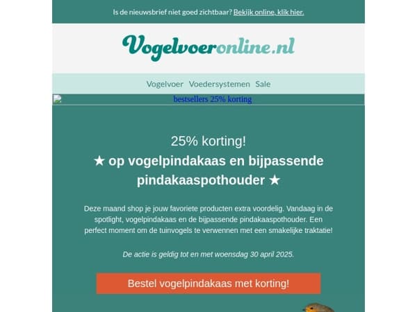 25% korting op vogelpindakaas!