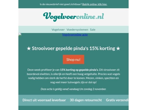 15% korting op gepelde pinda's