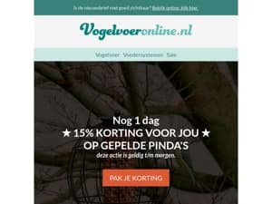 Laatste kans: 15% Korting op Gepelde pinda's 🐦️