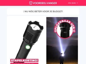 🔋 Oplaadbare Militaire Zaklamp -75% KORTING / Velvet Dekbedovertrek / Vanish Oxi Action / Opbergtrolley / Oximeter 1+1