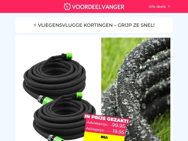 1+1 GRATIS 💦 Druppelslang (Extra Korting!) / XL Schaduwdoek / Pocket T-Shirt / Oplaadbare Kaarsen / Oximeter 1+1