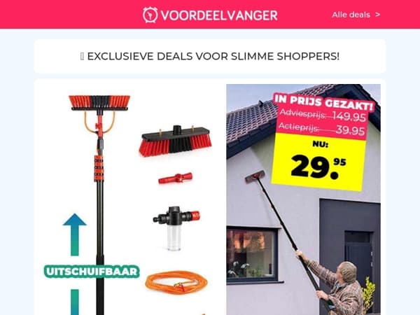 😱 25% EXTRA Korting: Telescopische Wasborstel (OP=OP) / Bloemen Perkrand / Mario Russo Chino Shorts / Fitness Watch / Kaarthouder 1+1