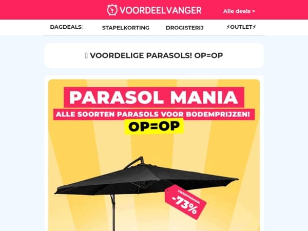🤯 PARASOL MANIA: Korting tot 73% op alle soorten parasols!