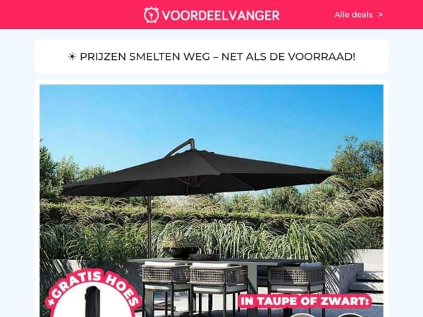 😎 Zweefparasol SALE: Nu 73% Korting! / Verkoelend Dekbed / Tuinbank Deluxe / Autokrik / Bagageweegschaal