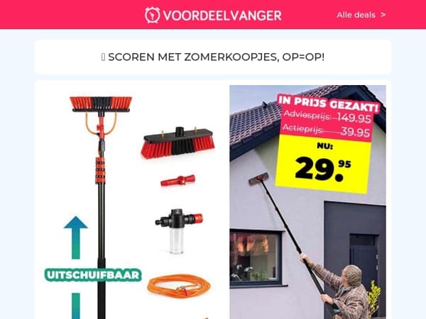 💥 Alle Maten AFGEPRIJSD 💥 Telescopische Wasborstel / Korte Broek Cargo / Dreft Tabs 75+75 Gratis / Easyup Partytent / Wasrek