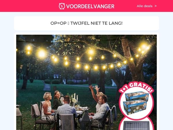 1+1 GRATIS 🙌 Solar Lichtslinger XL / Medify Air Luchtreiniger / Nostalgische Tuinbank / Axe Deo Spray / Telescopische Kruk