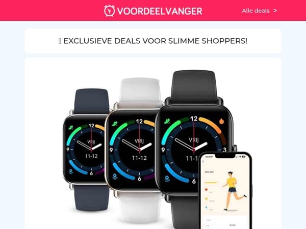 ⌚️ 81% KORTING: FlinQ Smartwatch / Power Alkaline Batterijen 36+36 Gratis / Transport Trolley 1+1 / Overzet Zonnebril / Siliconen Vliegenmepper 1+1