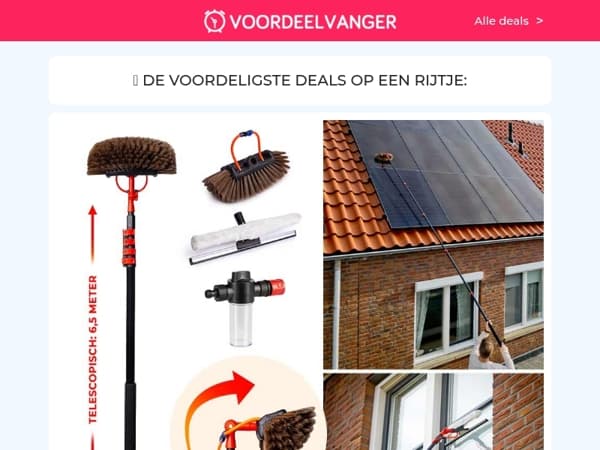 🥵 78% KORTING: Deluxe Telescopische Wasborstel (Zachte Borstel) / Comfort Gel Seat 1+1 / Draadloze Steelstofzuiger / Slimme Ventilator / Deurstopper