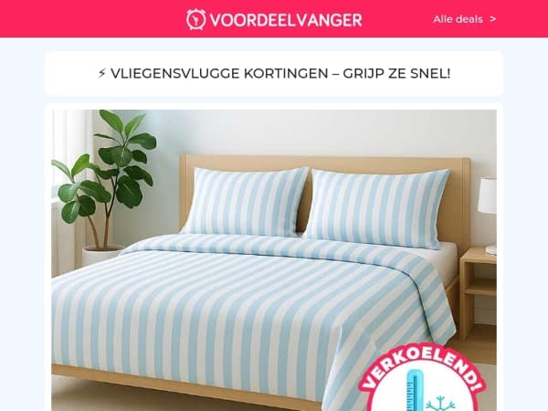 💙🥶 Verkoelend Dekbedovertrek: 75% KORTING / Solar Lichtslinger / Draadloze Ventilator / Hangage Trolley 14" / Kabelbox 10 Meter