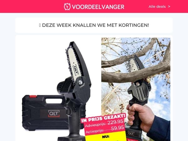 Accu Kettingzaag 💥 73% KORTING 💥 / Softshell Jas / Verwarmend Teddy Kussen / Fit Tracker / Reisstekker