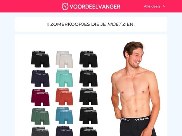 🩳 10x Boxershorts: 70% KORTING (Tip!) / Druppelslang 1+1 Gratis / FlinQ Smartwatch / Auto Koel Organizer 1+1 / Anti-Slakkentape 1+1