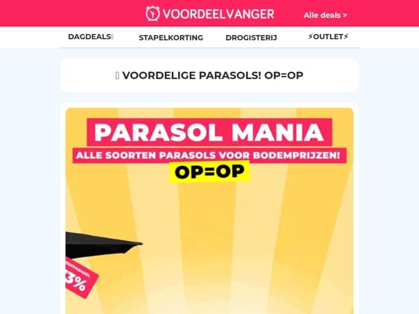 ⛱️💥 Het is PARASOL MANIA!! Tot 73% Korting... OP=OP