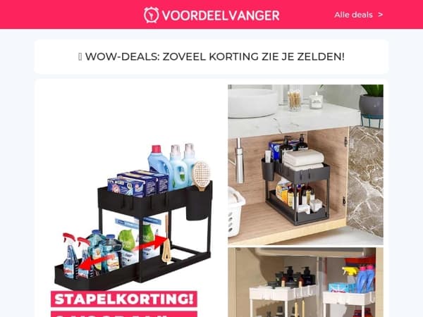 -70% KORTING 🔥 Uitschuifbare Organizer / Keukentrolley / LED Sfeerlamp 1+1 / Smartwatch / DentaPic Sonic