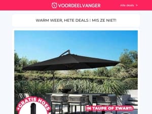☀️‼️ ZON-ALERT: XXL Zweefparasol -73% KORTING (+Gratis Hoes) / Muggenvanger 1+1 Gratis / Groeiende Tuinslang / Gereedschapshouder / Wasmand