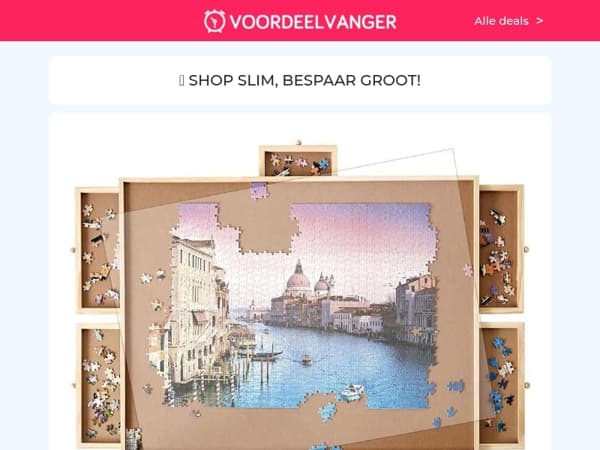 🧩 Houten Puzzeltafel -60% KORTING / Verkoelend Gel Kussen / 60x Dash Wasmiddel Caps / Siliconen Toiletborstel / Scheermesjes 21+42 Gratis