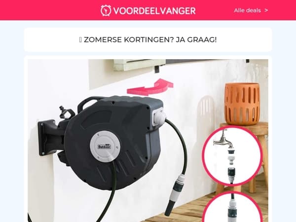 65% KORTING 💦 Tuinslang Met Haspel / Hoofdkussens 2+2 GRATIS / Tuinstoelen / Insecten Plakstrips 8+8 / Opraaphulp 1+1