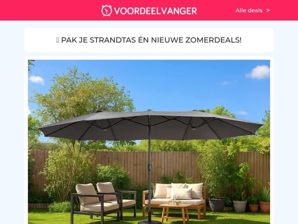 🔥 70% KORTING: Dubbele Parasol (+Gratis Hoes) / Tuin Ligbed / Coolcube Ventilator / Opzetborstels / Elektrische Kaarsenset