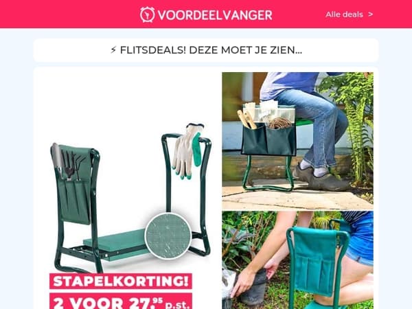 💥 BODEMPRIJS: Tuinbankje Met Kniekussen (Stapelkorting!) / Jersey Overhemd / Opvouwbare Tafel En Stoelen / Oplaadbare Tafellamp / Heggenschaar