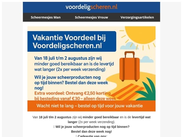 🎒 Vakantievoordeel bij Voordeligscheren.nl! ☀️