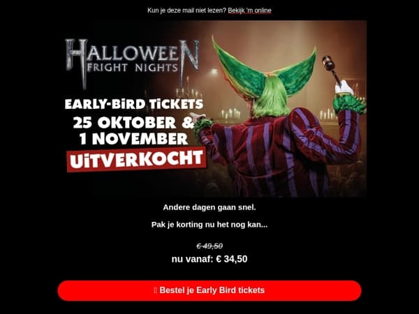 Halloween Early Birds vliegen weg, wees snel!
