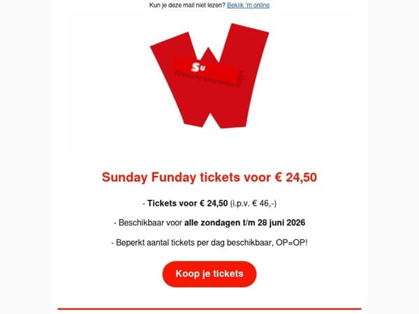 Tickets voor €24,50 op zondagen 🎢