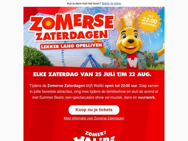 Zomerse zaterdagen tot 22:00 uur - Vier de zomer in Walibi 🌅