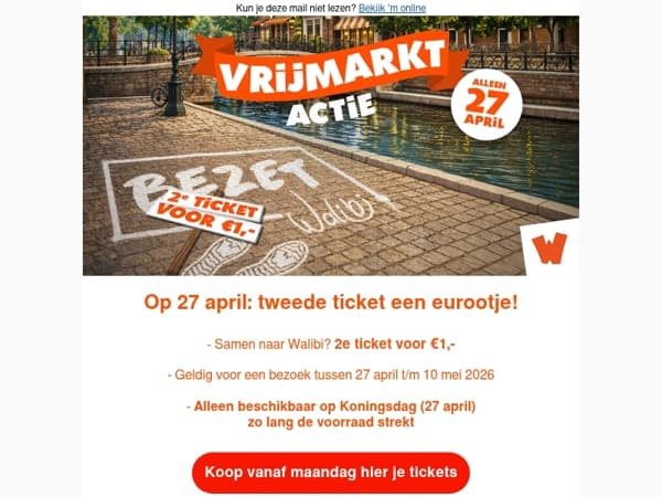 👑 Op Koningsdag: je 2e ticket voor €1
