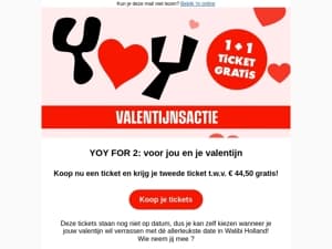 ❤️ Valentijnsactie: 1+1 ticket gratis!