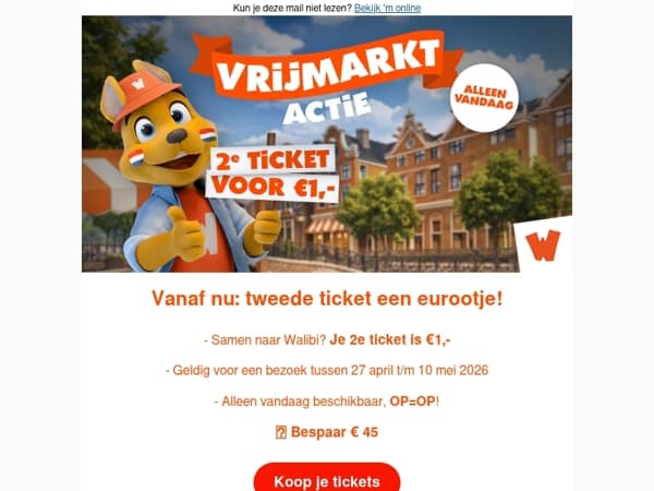 👑 Alleen vandaag: je 2e ticket voor €1