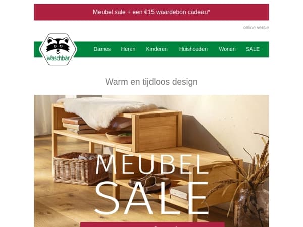 ⚡️ Meubel-sale: elzenhouten meubelstukken 20% gereduceerd + een €15 waardebon!*⚡️