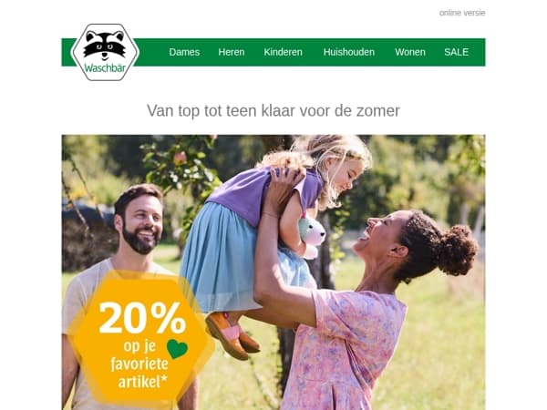 ☀️ Ontdek onze zonnige mode 👕👗 en profiteer van 20% op je favoriete artikel!*