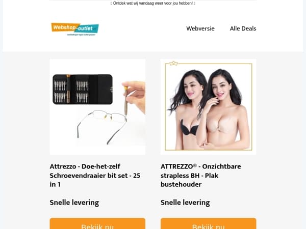 Handige Mini Schroevendraaierset / Onzichtbare Strapless BH / Draadloze Deurbel / Buigbare Raamwisser