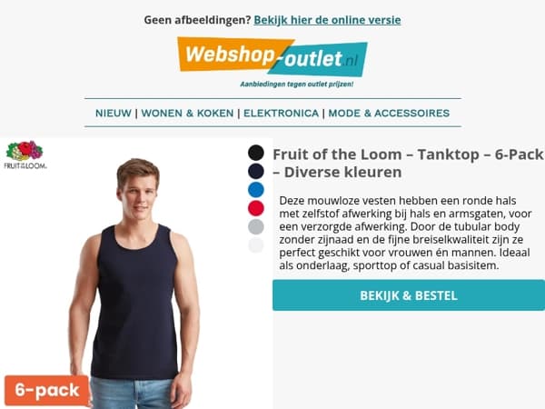 6-pack tanktop Fruit of the Loom / Zitzakken 100x150 cm / Anti Insecten Spray / Gootsteenkast Organizer