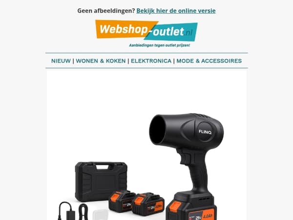 Draadloze Bladblazer van FlinQ / Messenslijper / Thermokleding / Bijzettafel Ella / Pantoffels