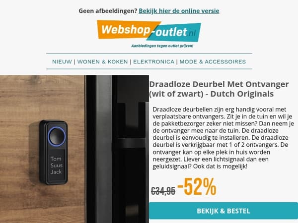 Draadloze Deurbel van Dutch Originals / Opzetborstels voor Oral-B / Dames Anti-Schuurbroekjes / Philips Zaklampen 1+1 / Kodak Batterijen