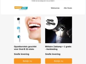 Opzetborstels geschikt Oral-B / Militaire Zaklamp 1+1 Actie / set van 6 waszakken / Koekenpannenset met Marmercoating