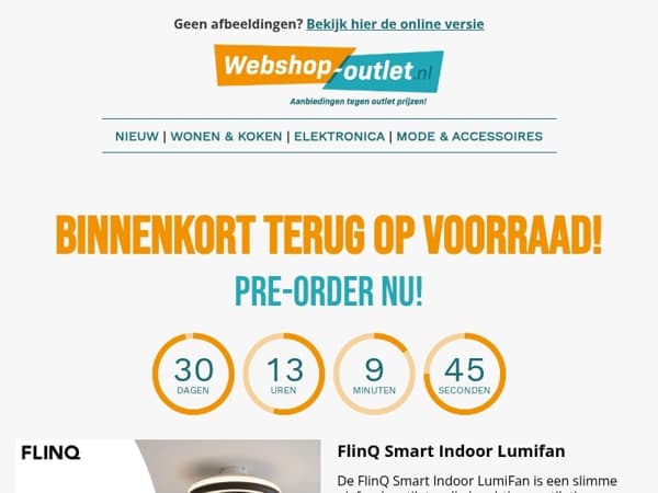 🛒 Populaire FlinQ LumiFan Plafondventilator terug als pre-order – OP = OP!