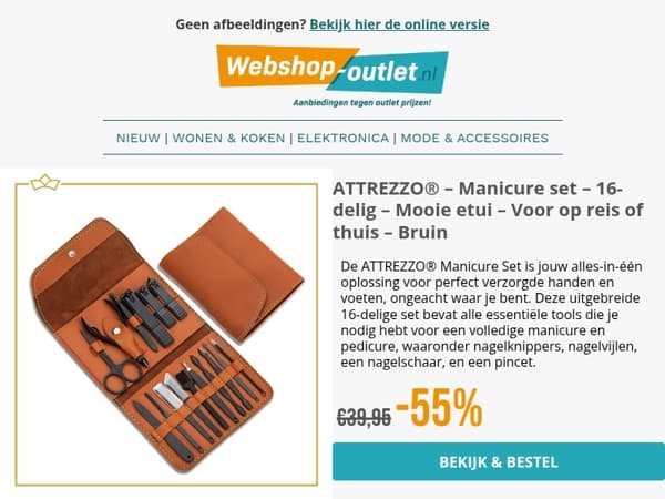 16-Delige Manicureset / Klok met Vogelgeluiden / Waszakken / Flexibele Tuinslang / Wonderpan Koeken- Eierpan